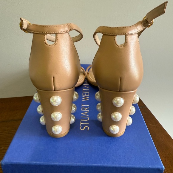 Stuart Weitzman nearlynude‎ sandal heels with pearls size 8.5 - Picture 4 of 7